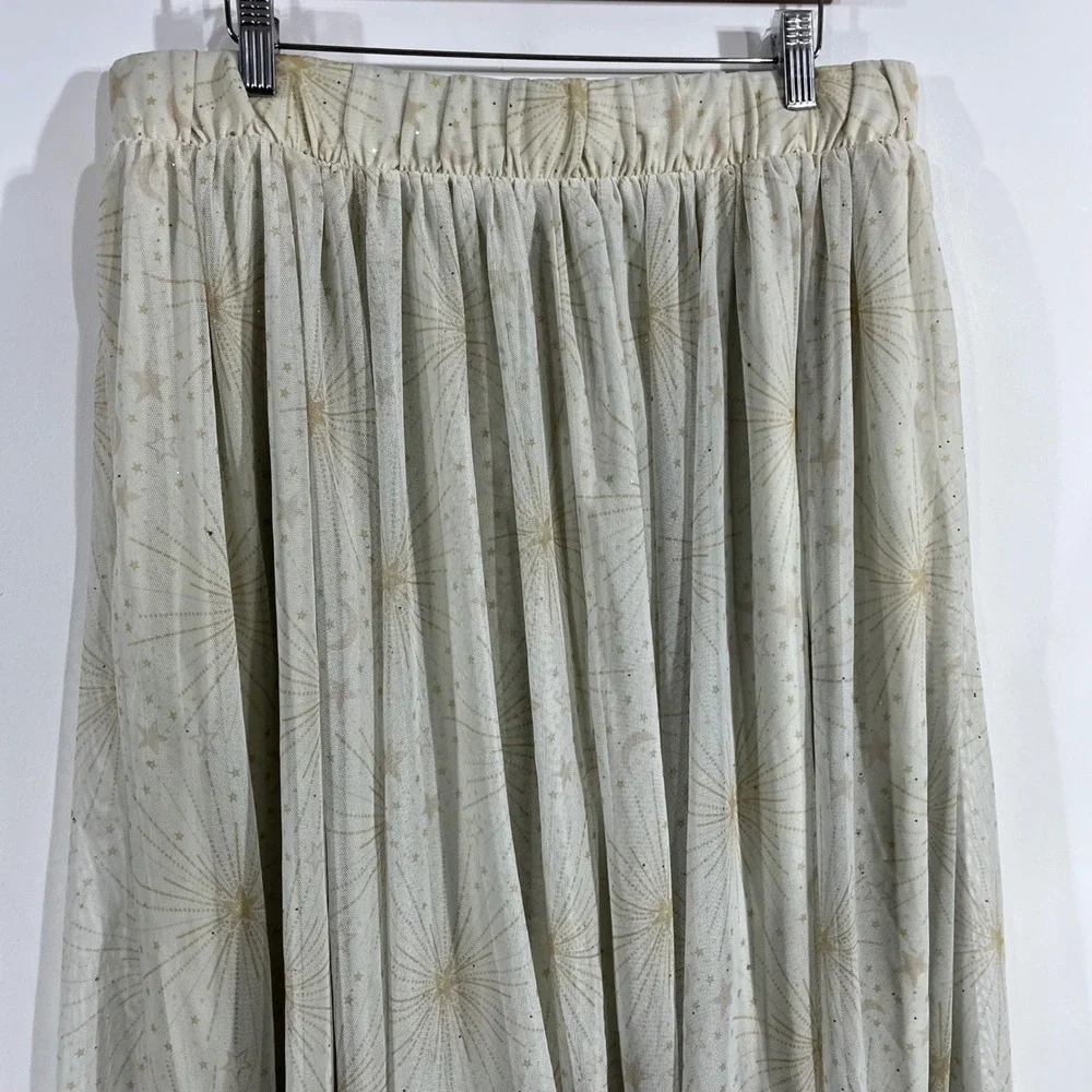 Torrid Whimsigoth Celestial Gold Star Moon Mesh Midi Skirt Cream Womens 1X Boho